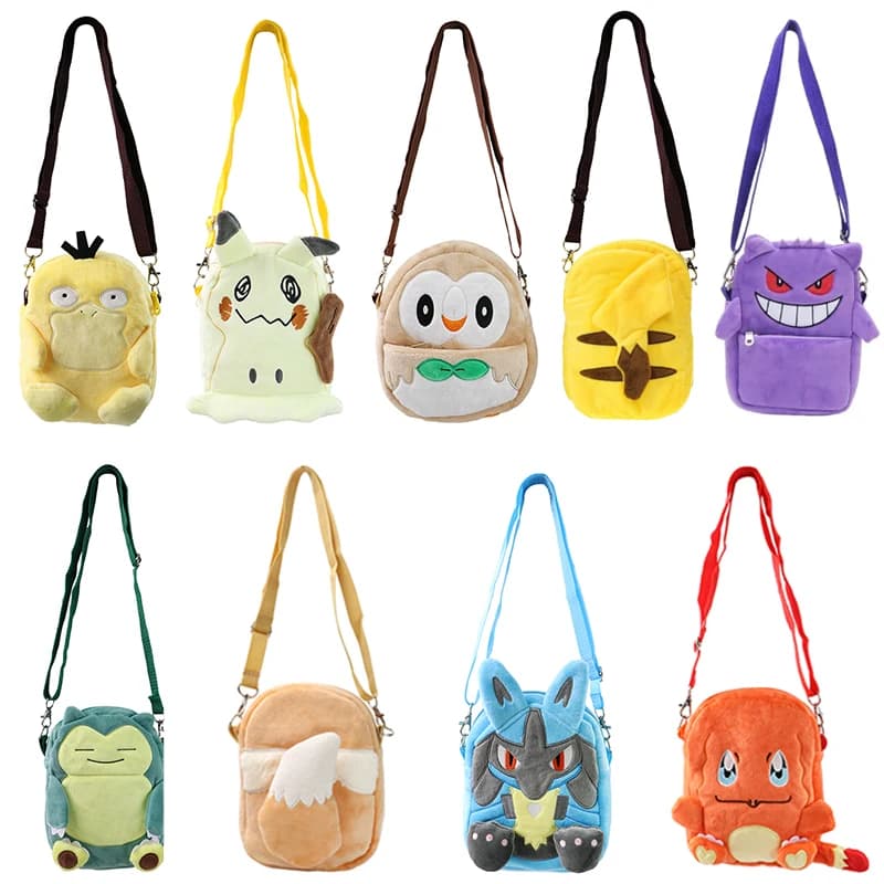 Pokemon Gengar Borsa a tracolla in peluche Pikachu Rowlet Borsa a tracolla per bambini carina Borsa a tracolla per riporre giocattoli Tela Zaino per piccoli studenti
