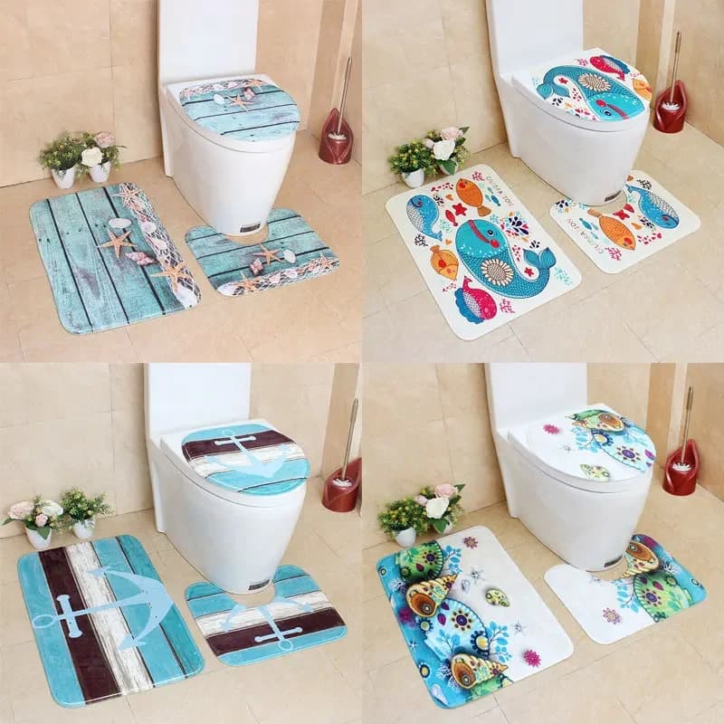HQ 3 pezzi set tappetino da bagno oceano mondo sottomarino antiscivolo tappetino da bagno da cucina tappetini in pile di corallo tappeto da bagno lavabile