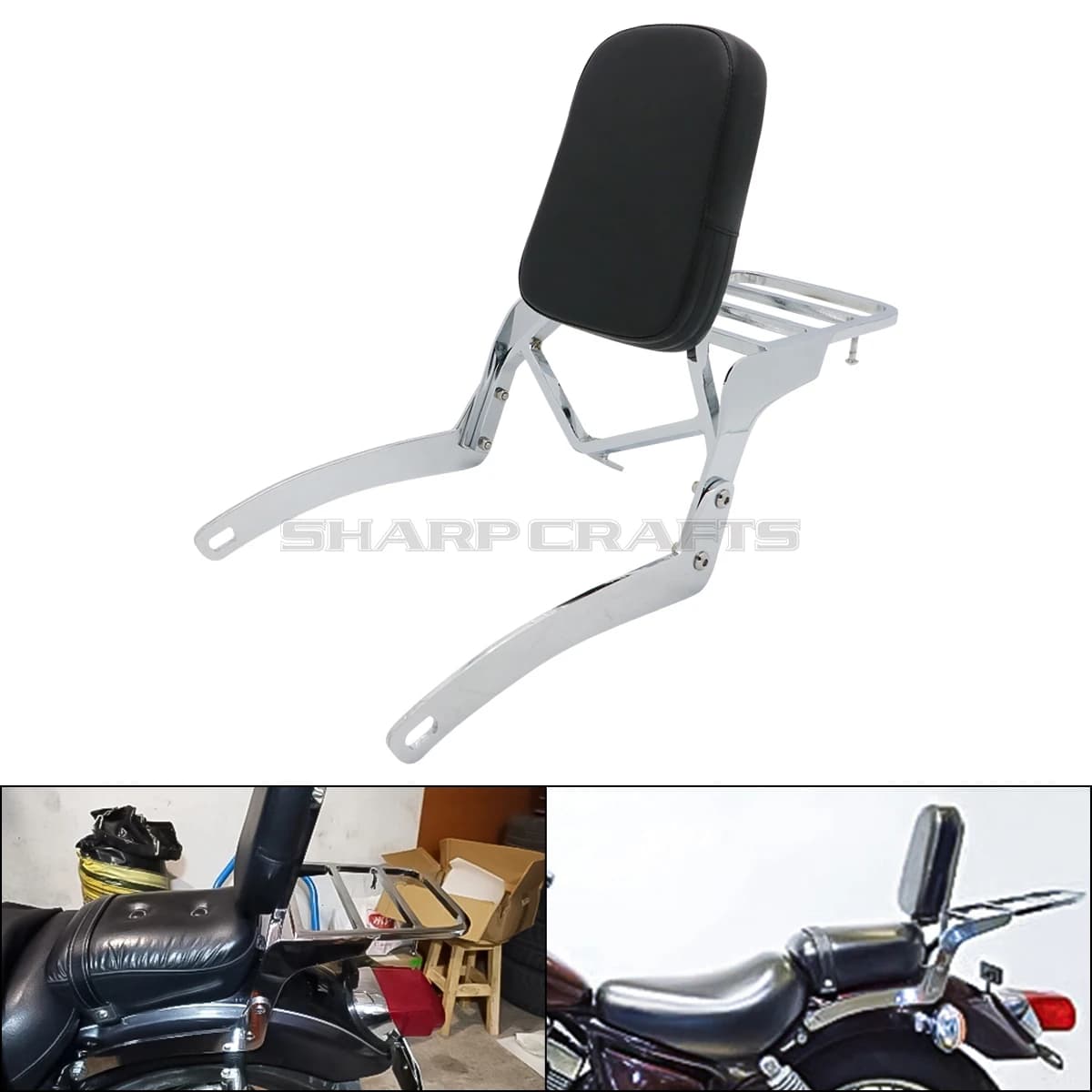 For YAMAHA Virago XV125 XV250 1989-2019 Motorcycle Detachable Passenger Backrest Sissy Bar with w/ Rear Luggage Rack Support Pad