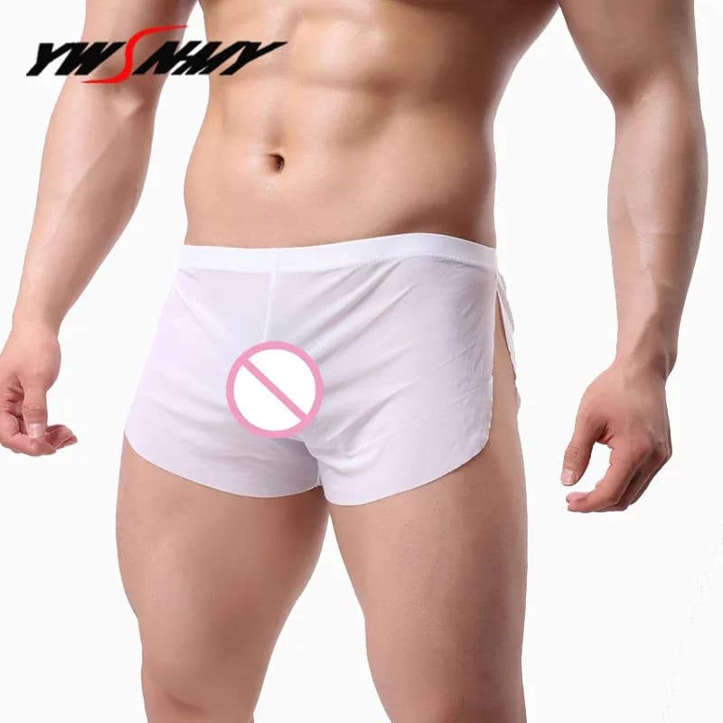 Men's Underwear Summer Breathable Lce Silk Boxer Fully Transparent Shorts Seamless Sexy Cueca Tentation Slim Section Boxer