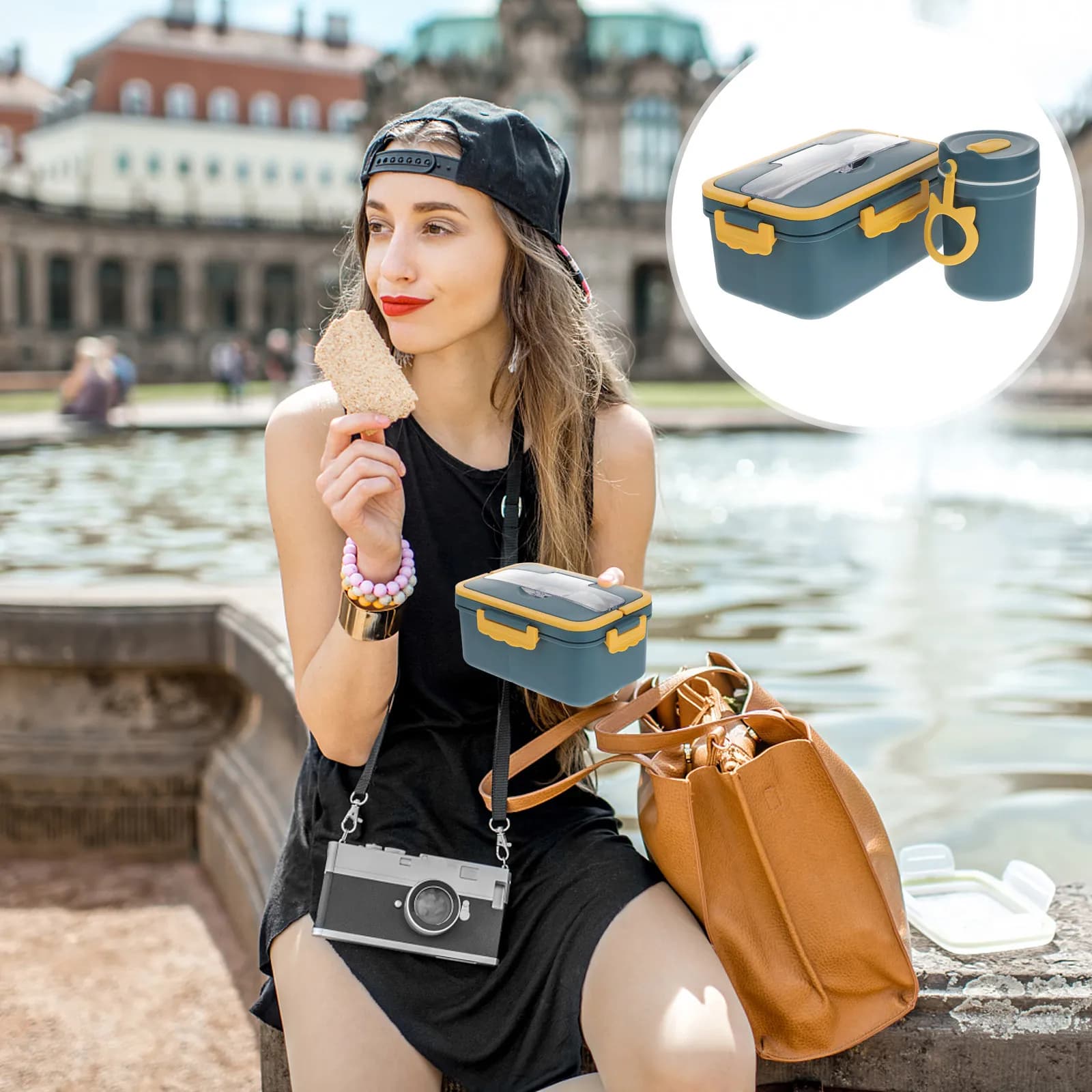 1Set Portable Bento Box Lunch Container Creative Plastic Heat Preservation Food Storage Case Microwave Oven Lunch Box Outdoor