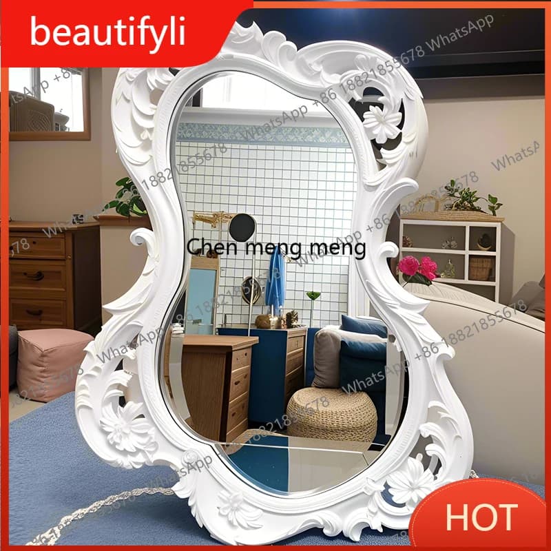 C456 Specchio da bagno di lusso francese leggero Specchio decorativo da ingresso Specchio per trucco artistico creativo montato a parete per la casa