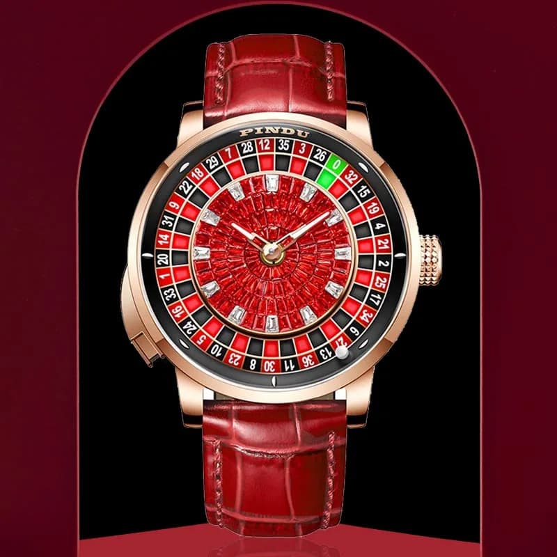 PINDU Fashionable red and noble men's mechanical watch Top NH35 Button Game Roulette Watches Pointer Clock with sapphire