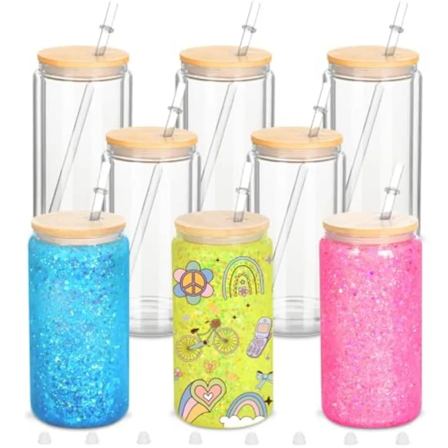 Set di 1 Bicchiere Sublimabile da 1 Oz con Effetto Globo di Neve, Tazza a Doppia Parete per Birra, Vaso Mason con Foro Pre-Forato e Base