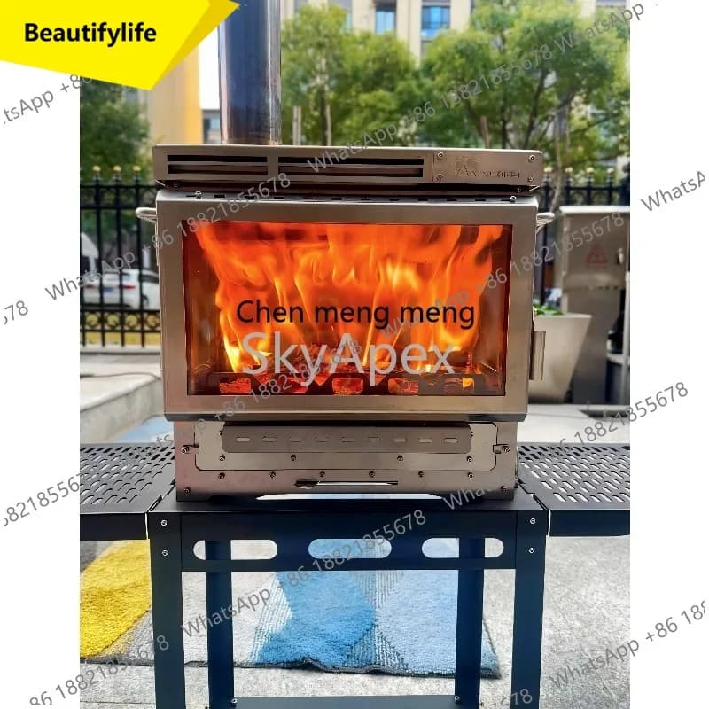 Stufa a Legna Portatile A55 in Acciaio Inox per Esterni - Barbecue da Campeggio con Funzione di Riscaldamento e Cottura