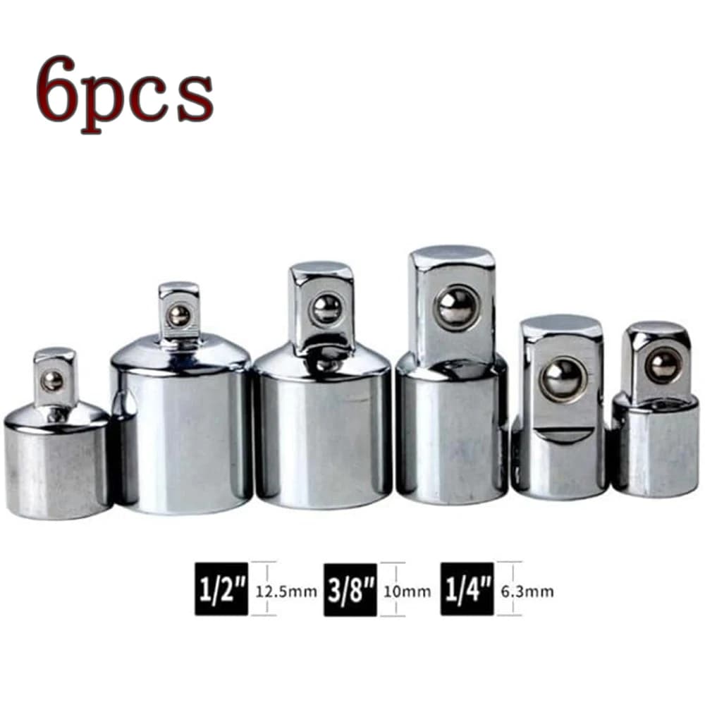 6 Pcs Socket Adapter & Reducer Set - 1/4" 3/8" 1/2" Chrome Vanadium Steel Ratchet/Socket Extension/Conversion Kit for Automotive