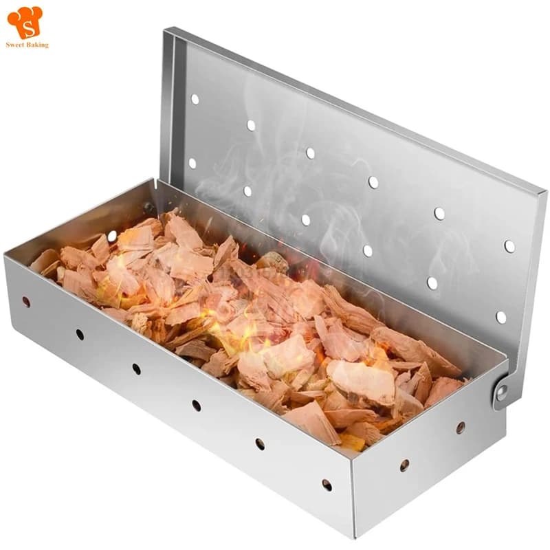 Stainless Steel BBQ Smoker Box Wood Chips for Indoor Outdoor Charcoal Gas Barbecue Grill Meat Infused Smoke Flavor Accessories