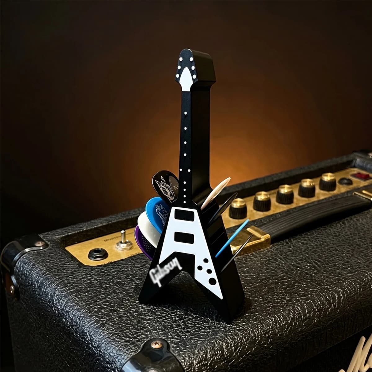 Miwayer 10-Slot Guitar Pick Holder – Black Amp Design, PLA Material, Wall-Mountable, Holds 10 Picks, 1 or 2 Pack, for Musicians