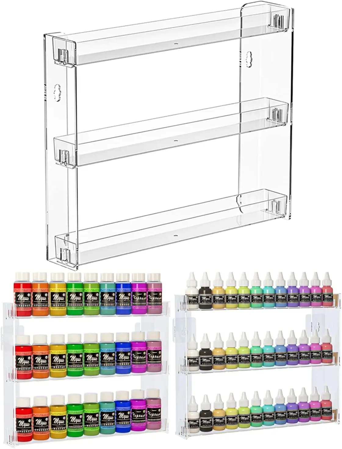 Espositore da Parete a 3 Livelli in Acrilico Trasparente per Colori per Artigianato, Smalti, Organizzatore per Miniature