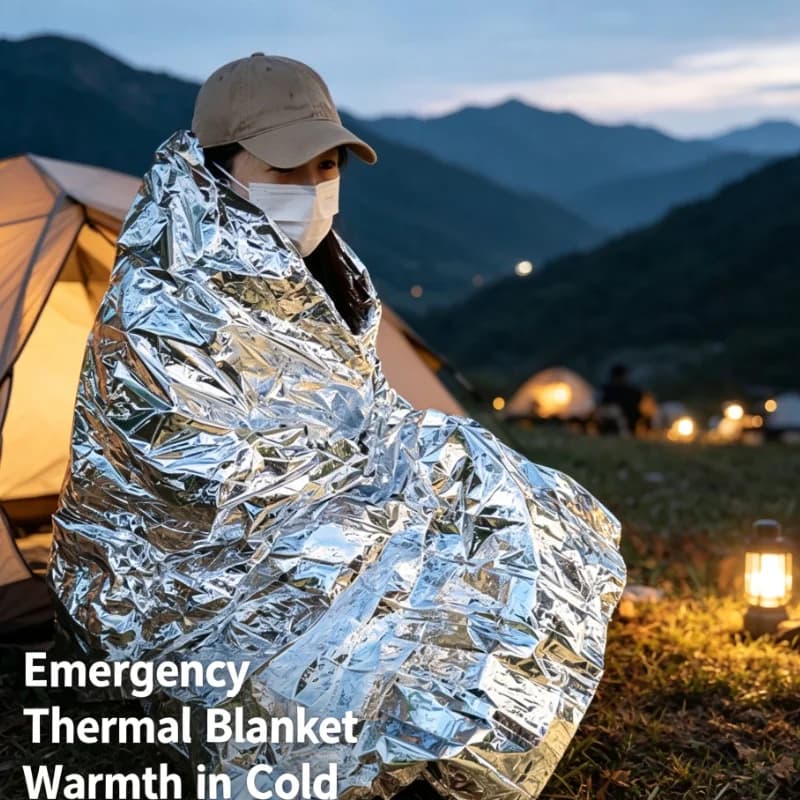 100pcs Outdoor Emergency Survival Blanket Portable Heat Reflective Sun Shade For Camping Hiking Picnic Waterproof