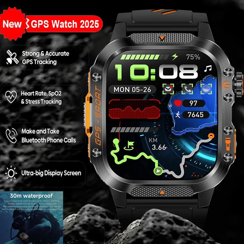 Nuovo GPS esterno Posizionamento satellitare Smart Watch Uomo 3ATM Luci LED impermeabili Bussola Monitoraggio della salute dell'altitudine per xiaomi