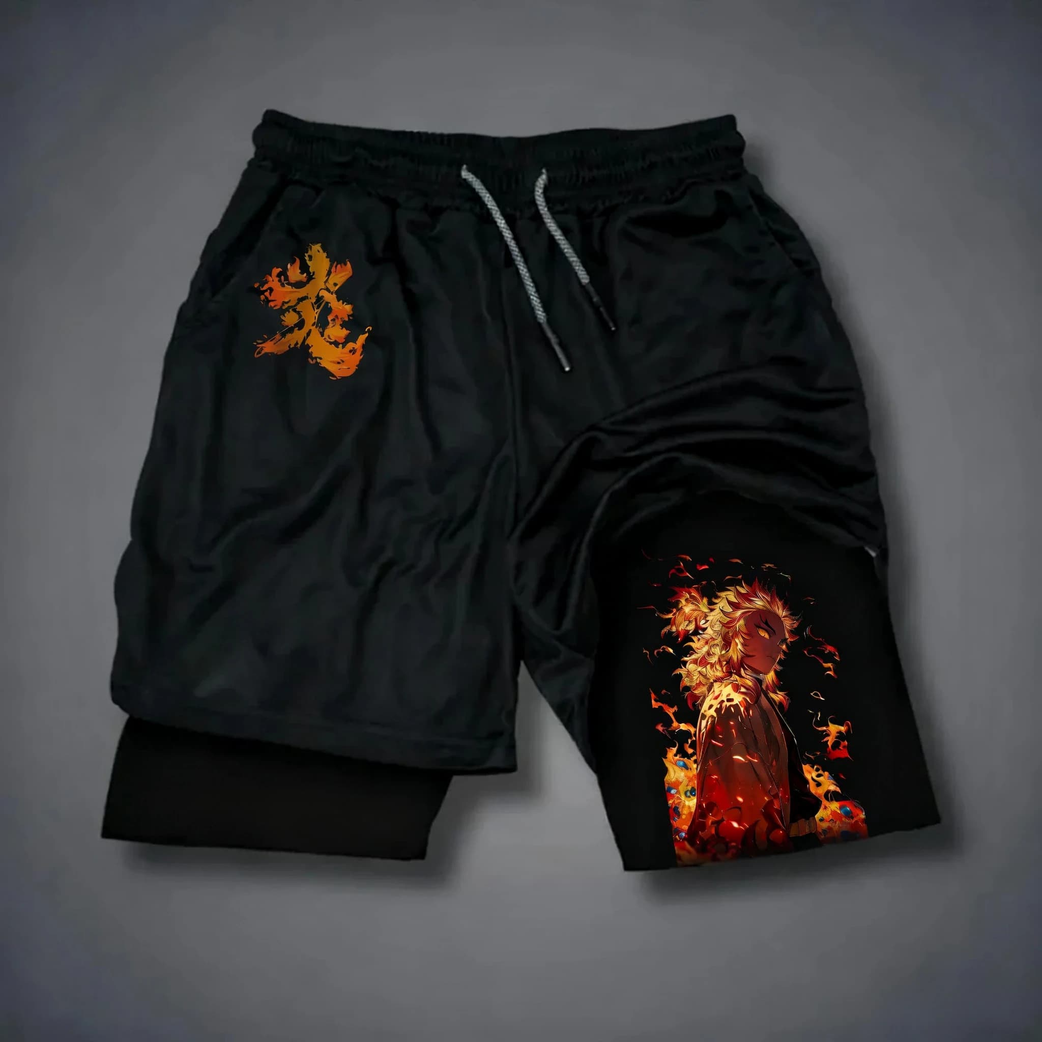 Pantaloncini Sportivi 2-in-1 Stampati Demon Slayer Anime 2026 Nuovi, Moda Estiva 2025, per Fitness, Nuoto, Escursionismo, Doppio Strato
