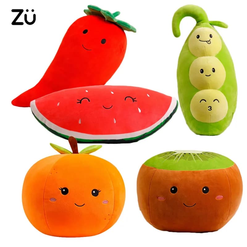 ZU Cuscino di peluche super morbido Frutta carina Kiwi Mela Arancia e verdure Pisello Peperoncino Peluche Divano Decorazioni per la casa Cuscino per ragazza