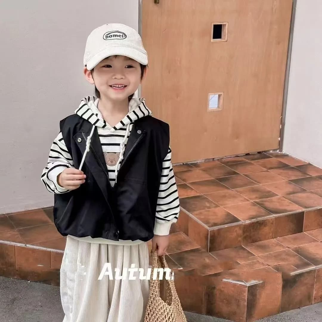 Set di 2 Pezzi per Bambini Primavera-Autunno, Felpa con Cappuccio e Gilet Casual per Ragazzi e Ragazze, Abbigliamento per Bambini