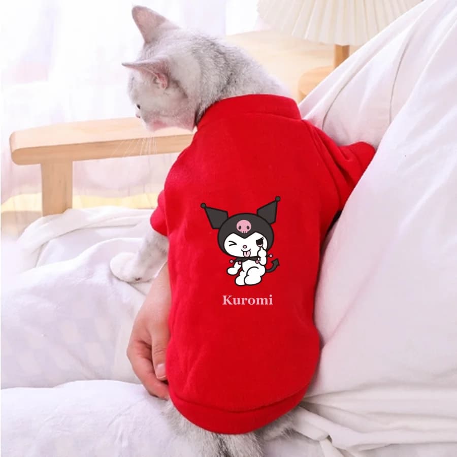 Felpa con cappuccio girocollo per animali domestici stampata Kuromi da 1 pezzo, maglietta spessa calda autunno/inverno