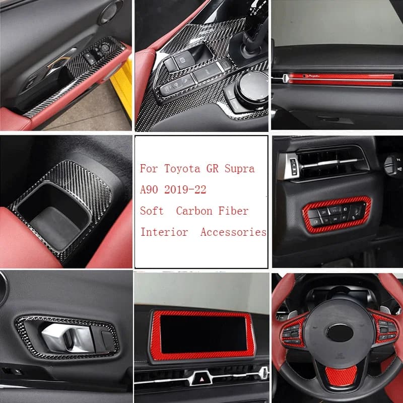 Per il 2019-2025 Toyota Supra GR Supra A90 Rosso Morbido In Fibra di Carbonio Auto Centro di Controllo del Pannello Del Cambio Telaio Adesivo Accessori Interni