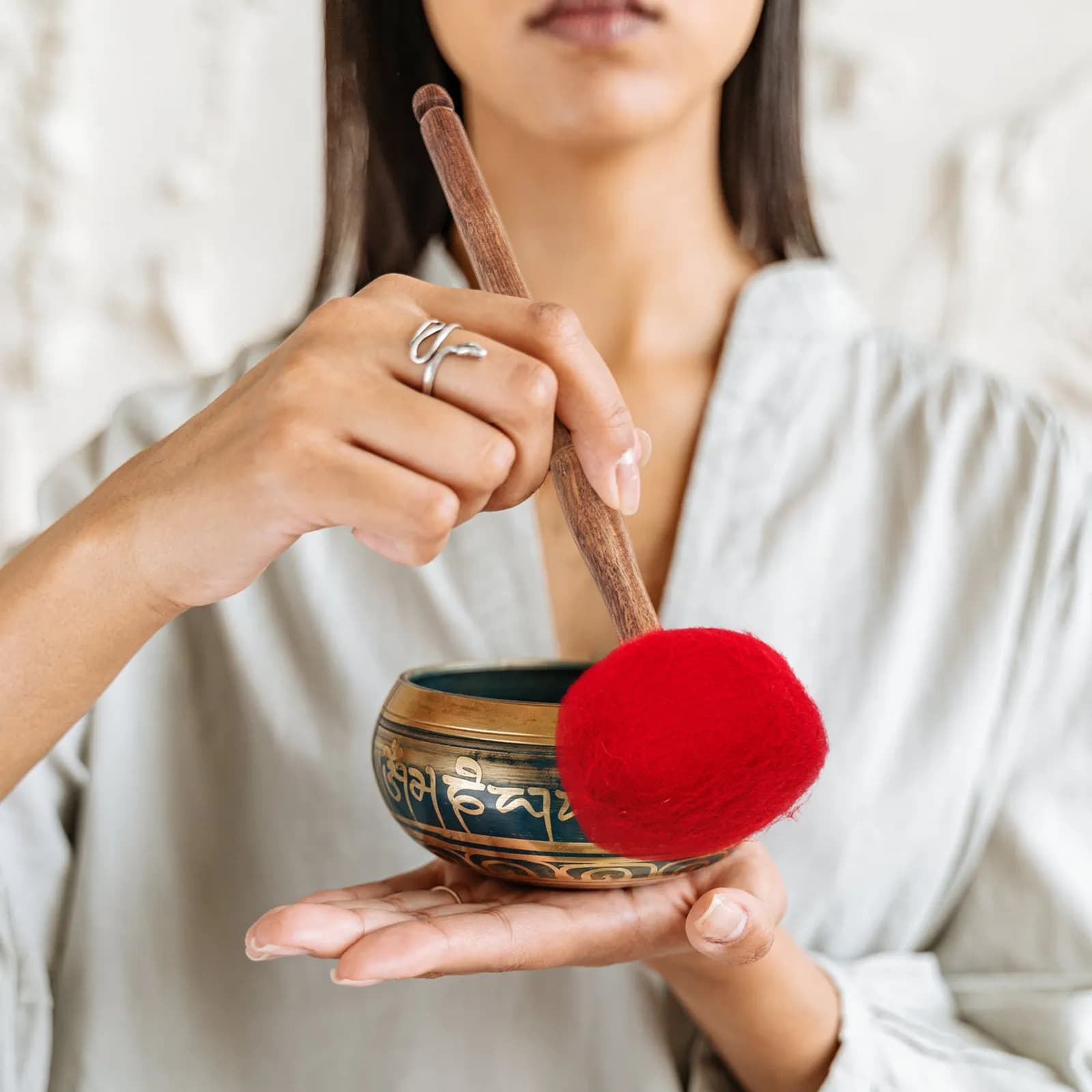 Felt Singing Bowl Mallet Wooden Sound Bowl Stick for Meditation Yoga Temple Bedroom Sauna Hotel Study Room Buddha Musical