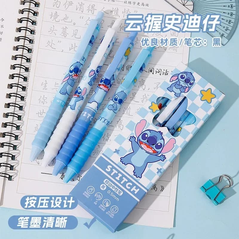 Aniime 4Pcs Stitchss High Quality Needle Type Gel Pens Straight Liquid Ballpoint Pen Stationery School Office Writing Gifts