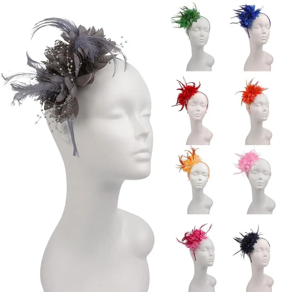 Affascinante donna elegante Fascinator cappello fascia fiore piuma filato a rete Cocktail Party accessori per capelli da sposa per Cocktail
