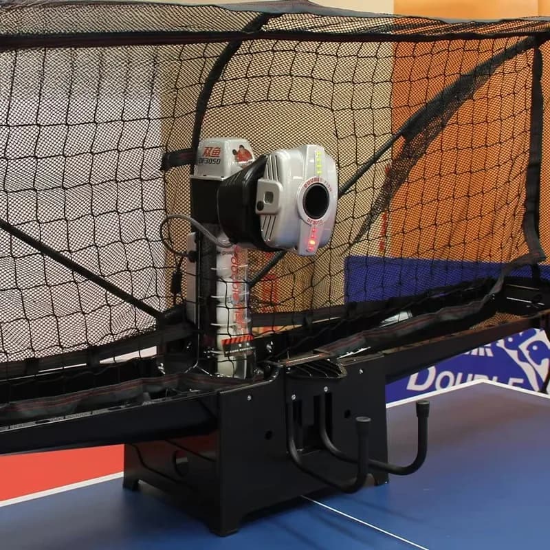 Macchina per servire palline da ping pong con oscillazione Double Fish DF3050, robot da allenamento per ping pong con motori programmati a 2 ruote da lancio