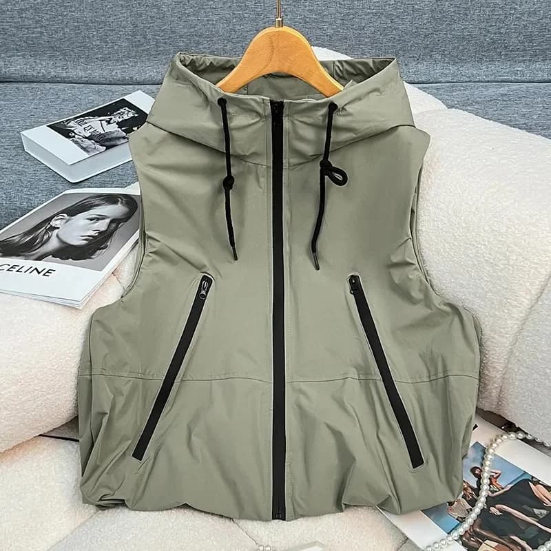 Gilet Giacca Donna Estivo 2026 Nuovo Stile Stratificato Top Corto Senza Maniche con Cappuccio Gilet Soprabito Femminile