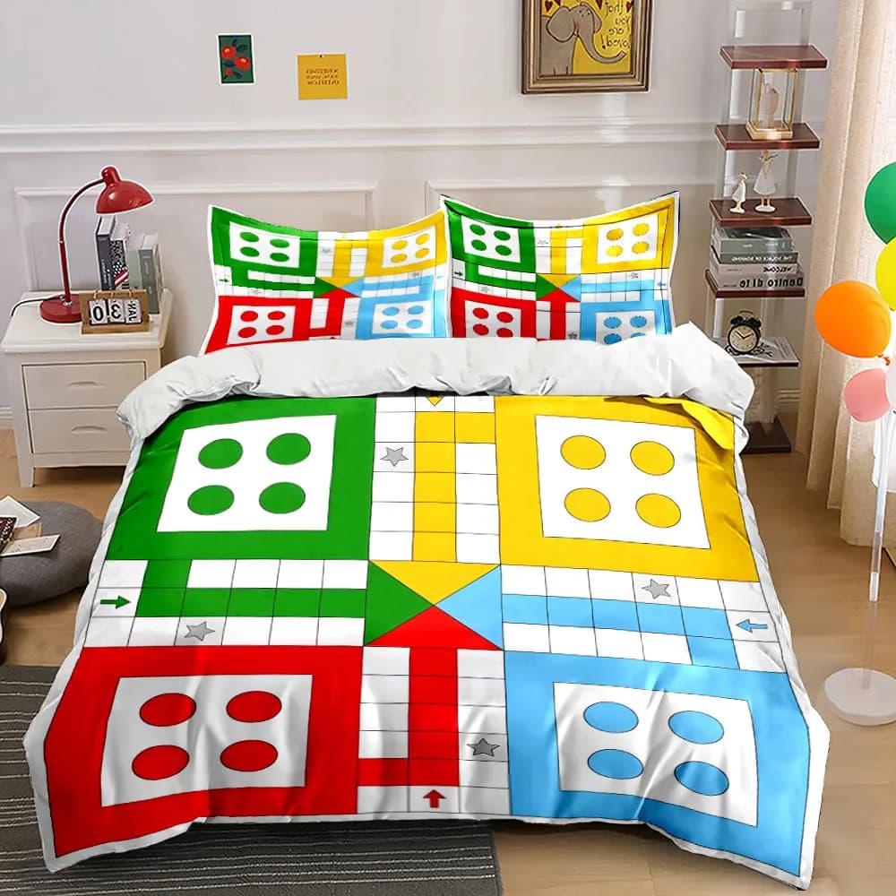 Classic games Flying Chess Board Print Bedding Set 1Duvet Cover 2Pillowcases for Adult and Children Luxury Gift
