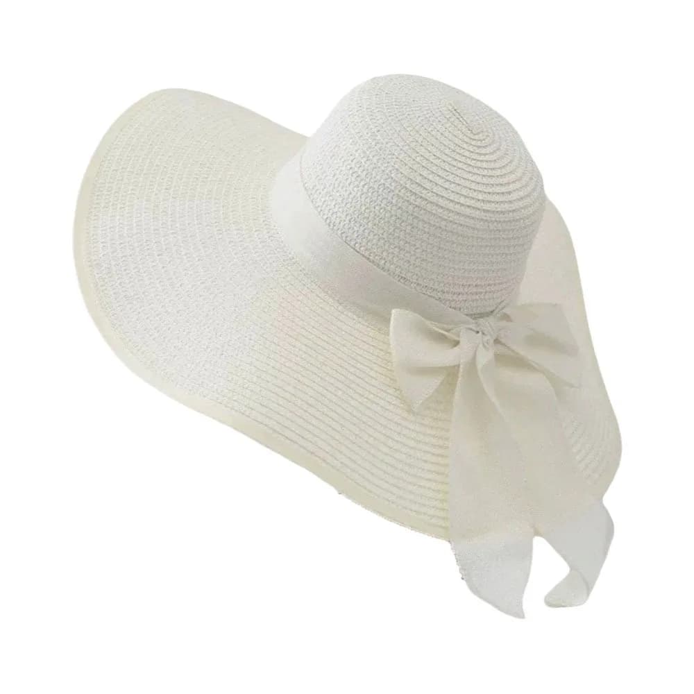 Simple Wide Brim Straw Sun Hat Bowknot Ribbon Oversize Weave Sun Cap British Style Sunscreen Sun Protection Hat Outdoor