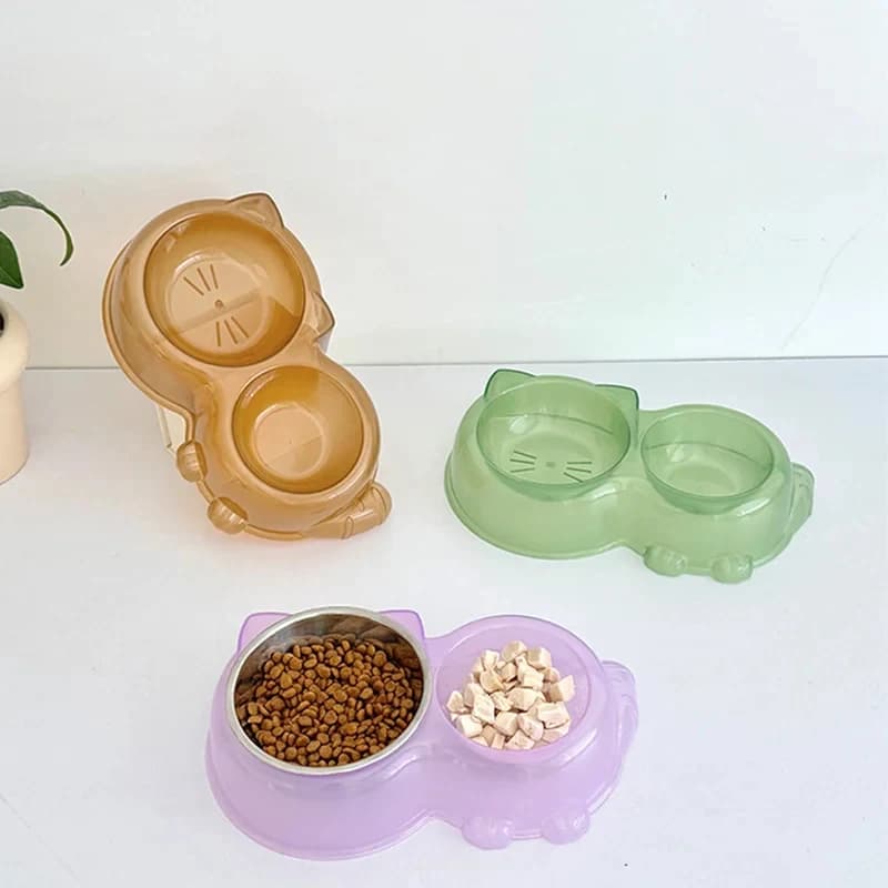 Set di Ciotole Doppie per Gatti, Antiscivolo e Antirovesciamento, Protezione Collo, per Gatti e Cani di Piccola Taglia