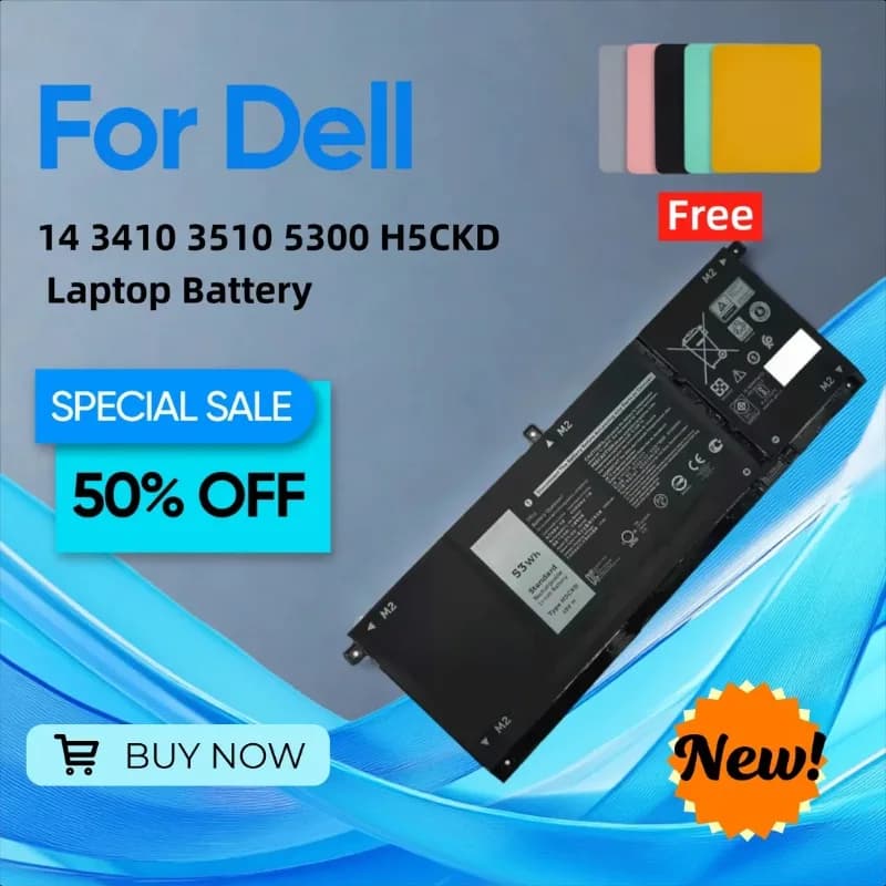 53Wh for Dell Latitude 14 3410 3510 5300 H5CKD Laptop Battery Give Away A Mouse Pad