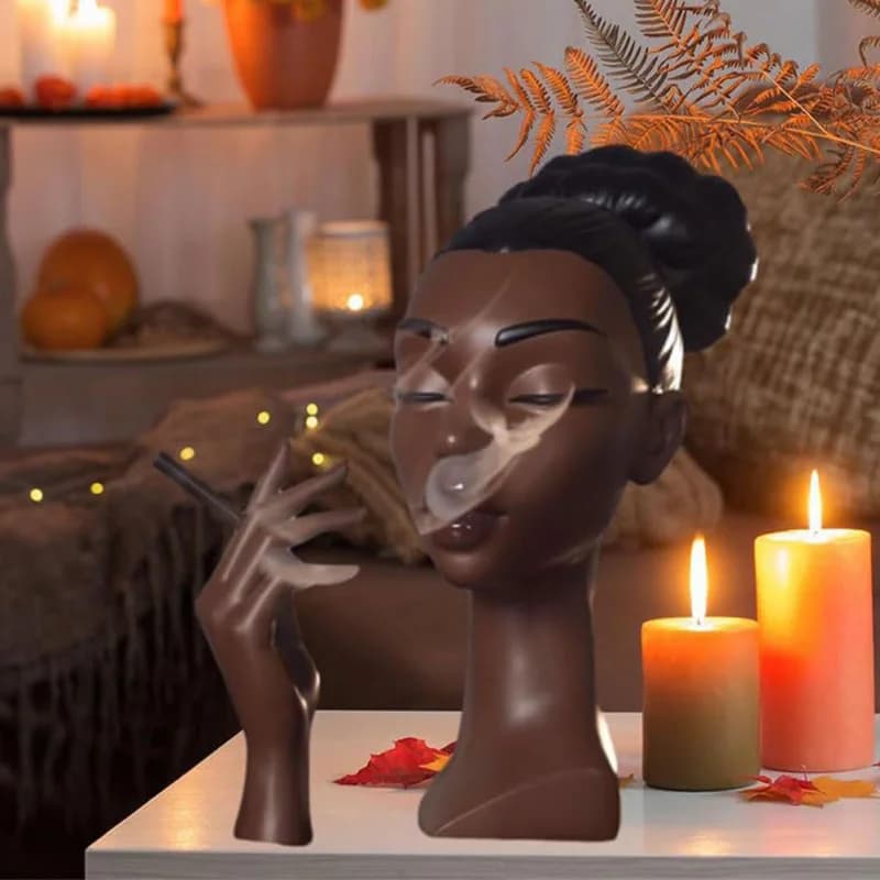 Bruciatore di incenso Head Headscents - Incensiere in resina donna nera, porta bastoncini di incenso per cuffie del soggiorno