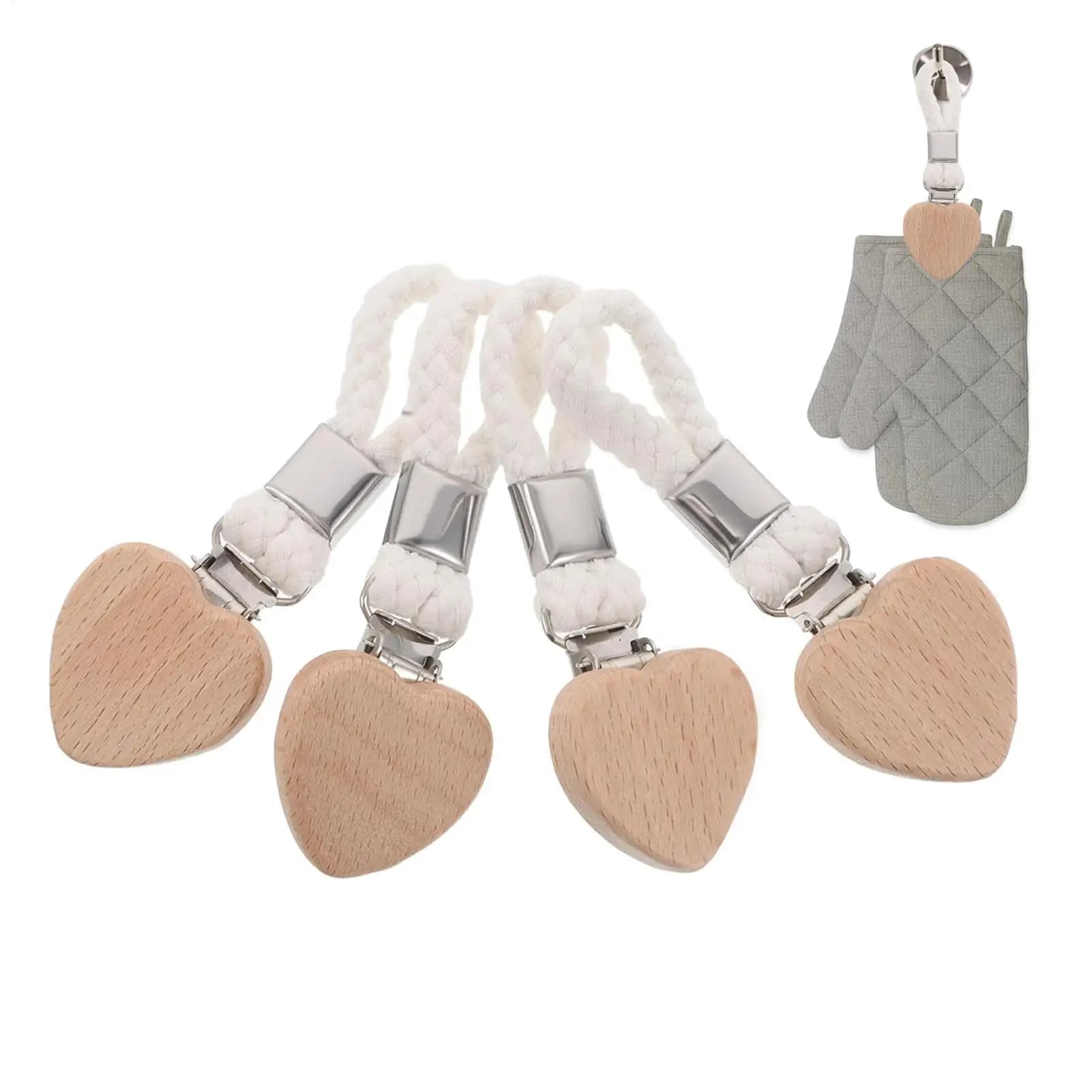 Portasciugamani a forma di cuore, 4 pezzi con anelli in corda intrecciata, appendiabiti per cappelli, per casa, bagno, viaggi