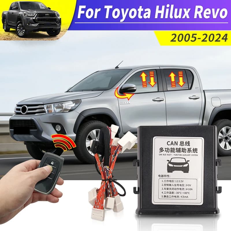 Modulo Chiusura Finestrini e Ripiegamento Specchietti Retrovisori 12V con Telecomando per Toyota Hilux Revo 2005-2024 - Accessori Aggiornati