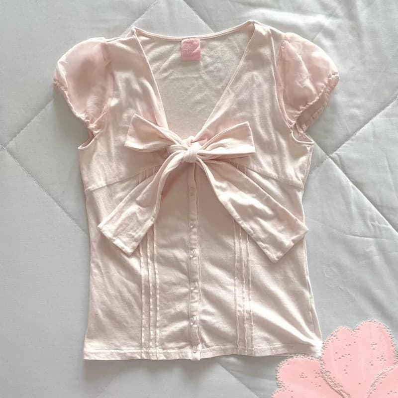 T-shirt Deeptown Sweet Pink Bow da donna, sexy, estetica Shoujo Girl, a maniche corte, stile Coquette, moda coreana, Kawaii.