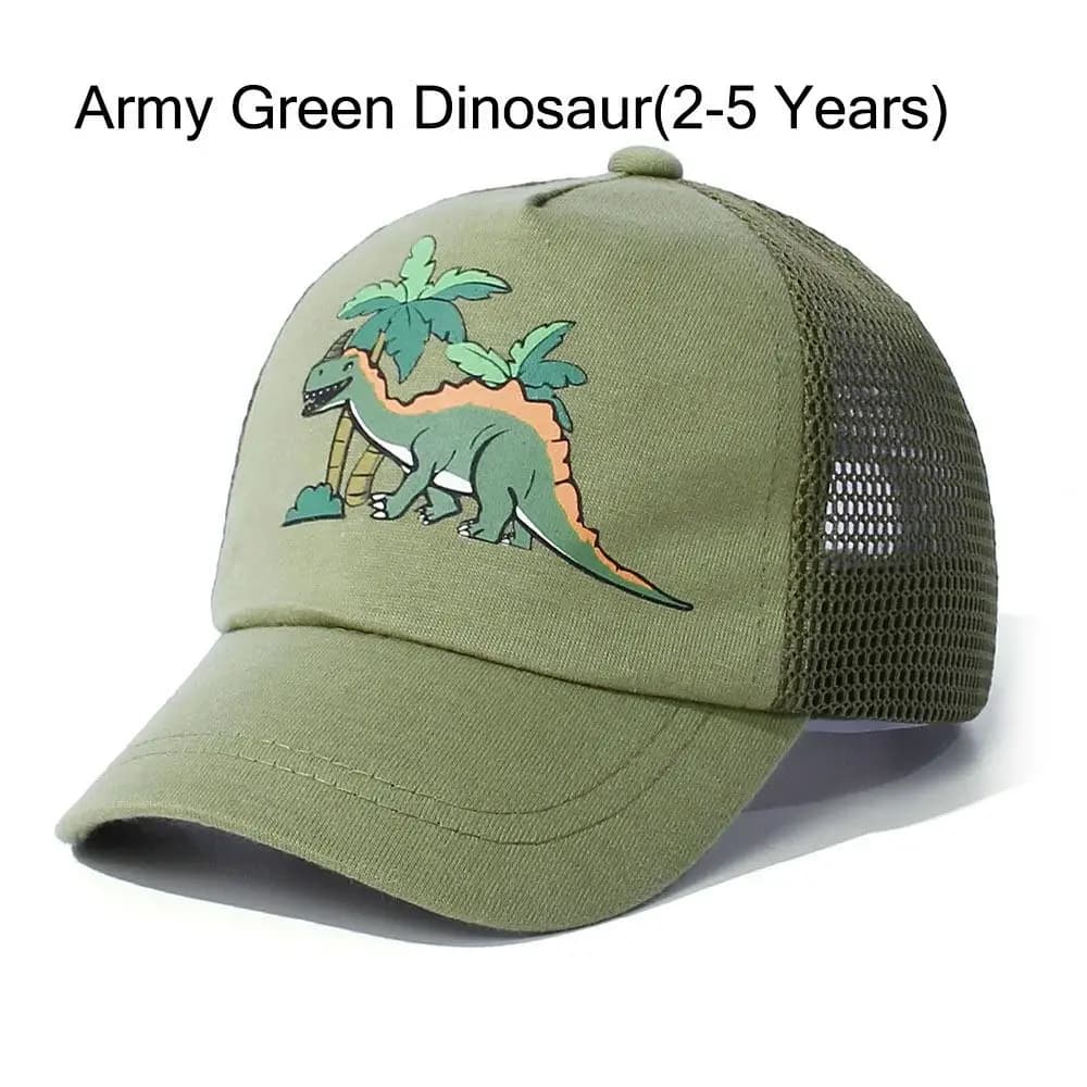 Children's Adjustable Baseball Hat Fast Drying 1-5 Years Solar Protection Baby Beret Printed Beach Sunset with Kids Dinosaur