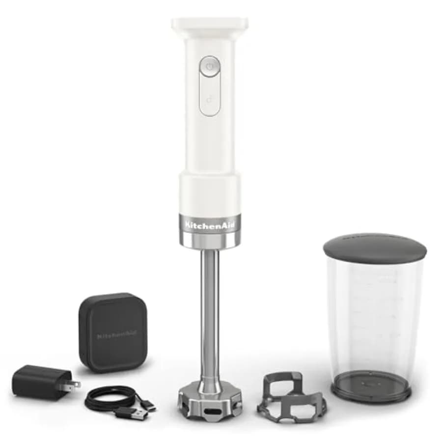 Wireless Diving Blender with Battery Included, Porcelain White, Portable Kitchen Electrodomestic for Frullati and Puree, Compact Design