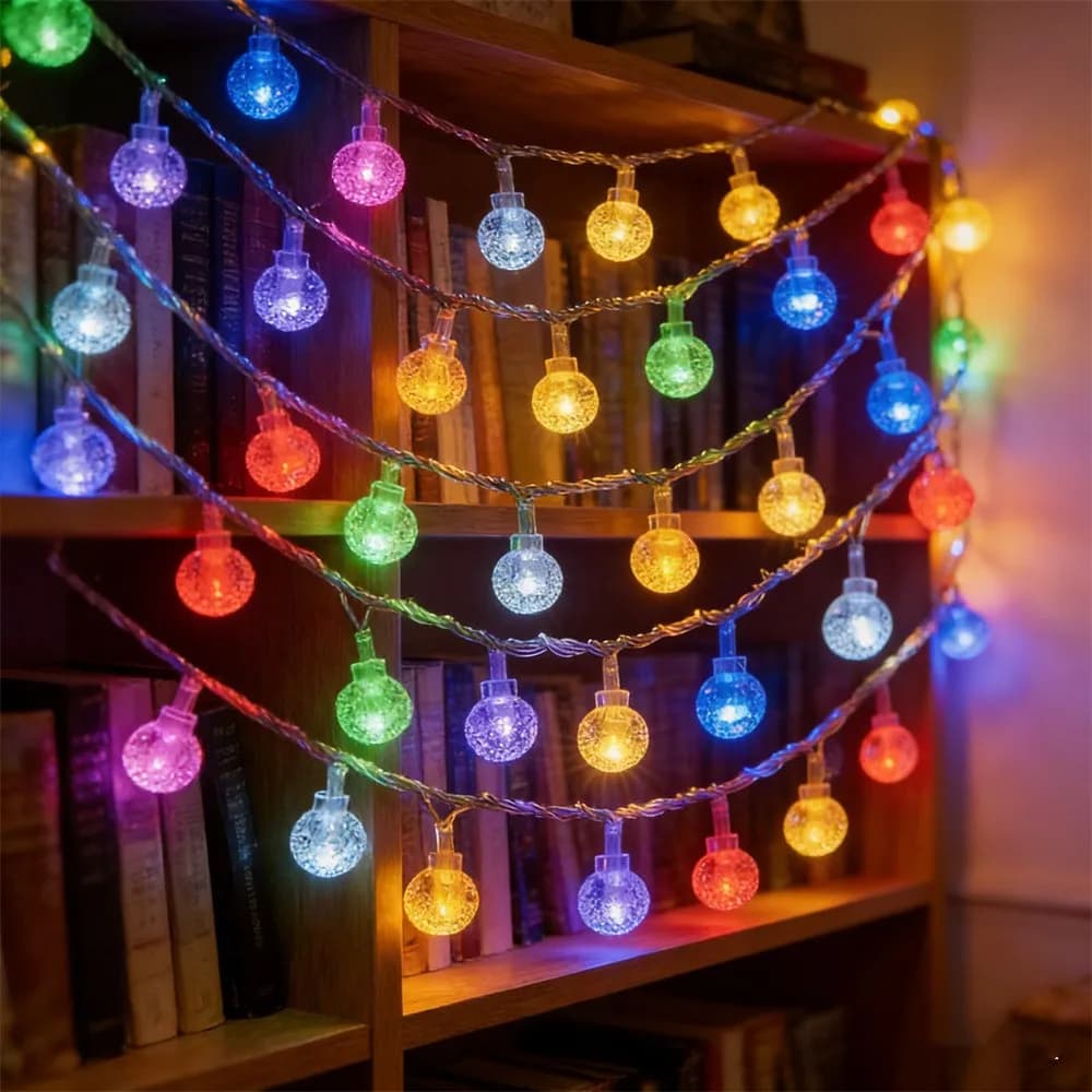 Luci a Stringa LED a Forma di Bolle Dorate a Batteria per Matrimoni, Festività, Capodanno, Natale, Decorazione Stanze, Luci Fatate