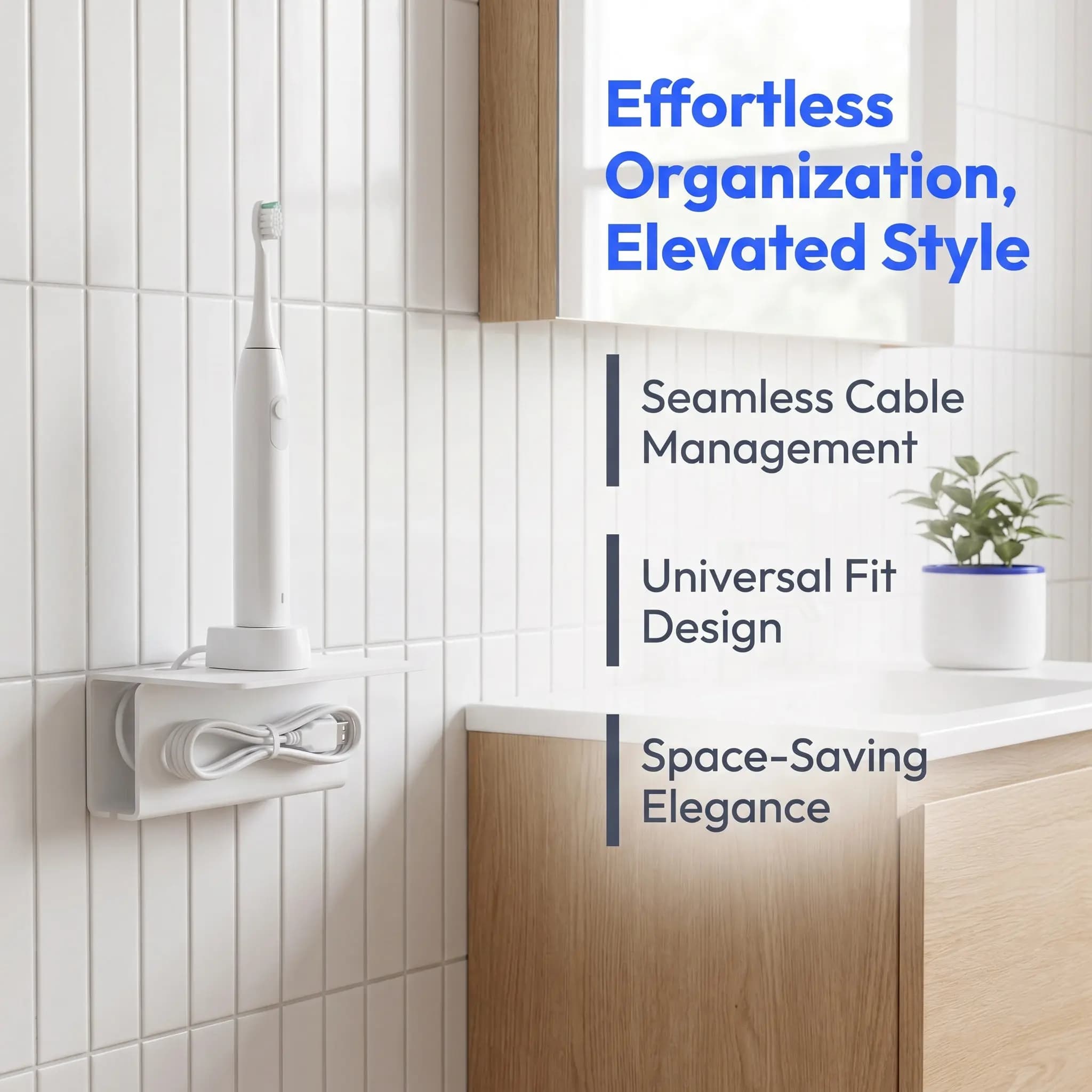 Acrylic Wall Mounted Electric Toothbrush Holder Cable Organizer Space Saving Bathroom Toothbrush Storage Rack Vanity Organizer