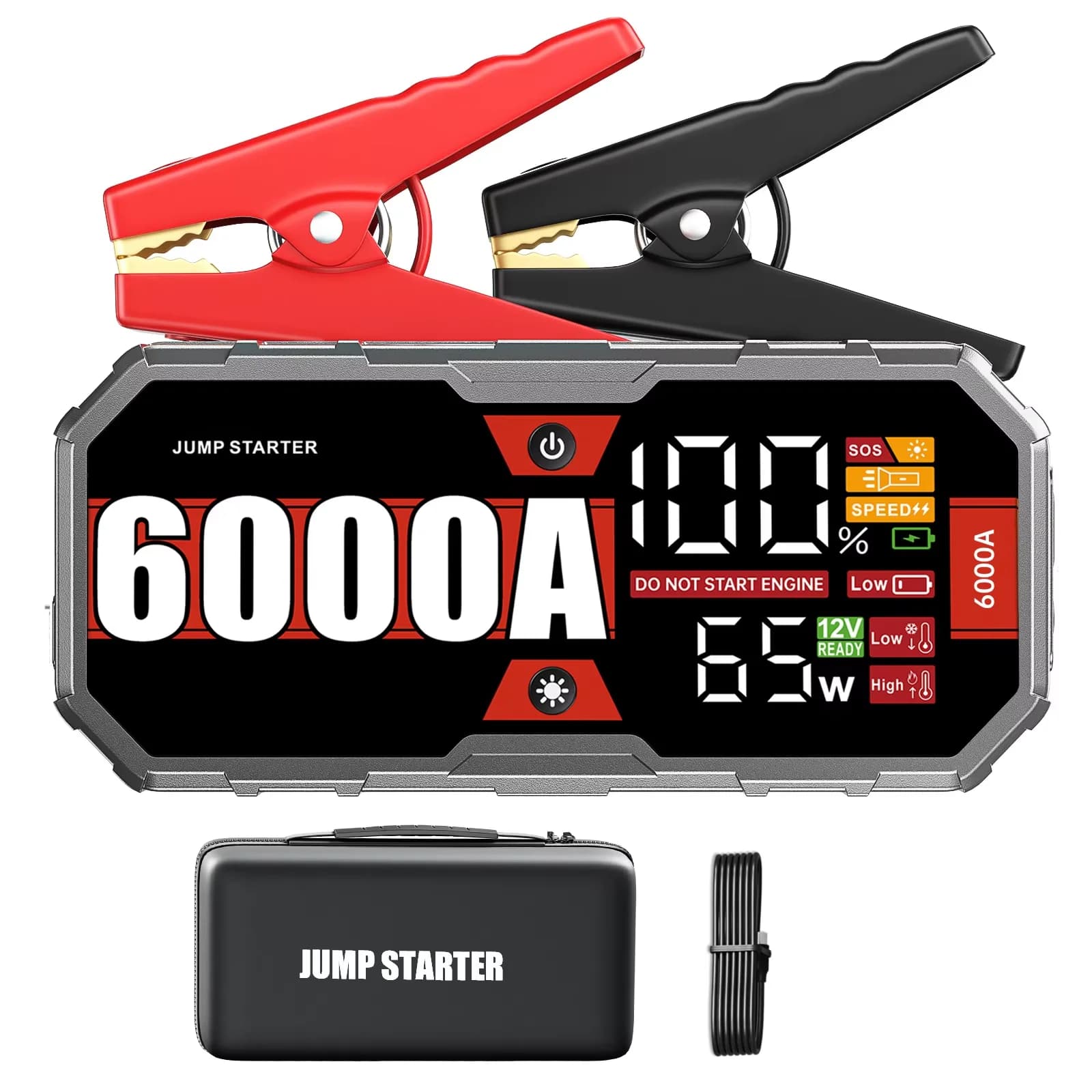Avviatore di Emergenza Portatile per Auto 6000A con Power Bank, Ricarica Rapida PD65W, Caricabatterie Auto 12V, Dispositivo di Avviamento