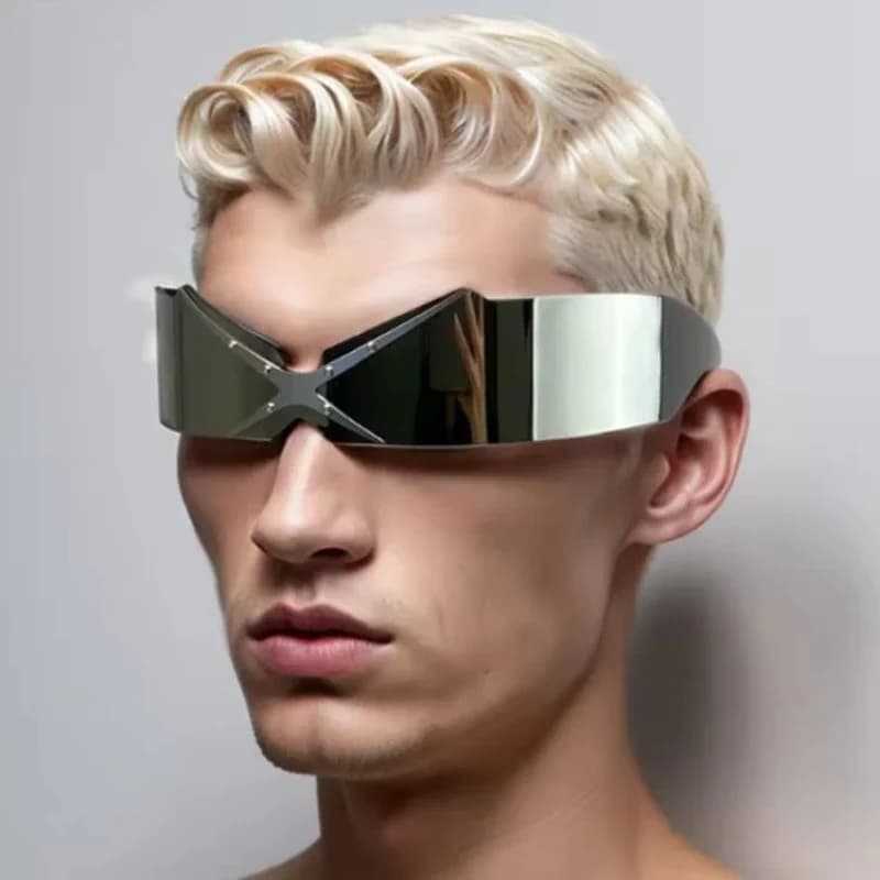 Retro Rectangular Frameless Cut Edge Sunglasses Female Alien Exaggerated Punk Style Bouncing Disco Sunglasses