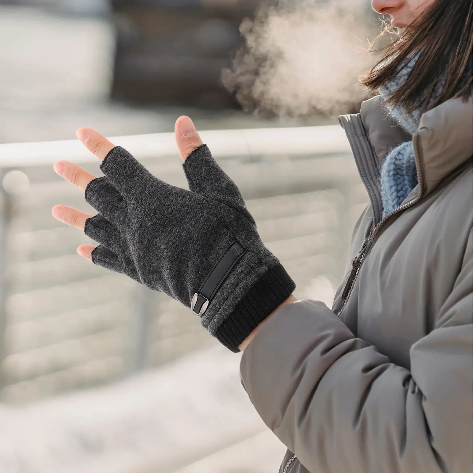1 pair of hot half-timber gloves for cold climates, anti-slip thermal gloves for cycling, thermal gloves for driving, winter gloves