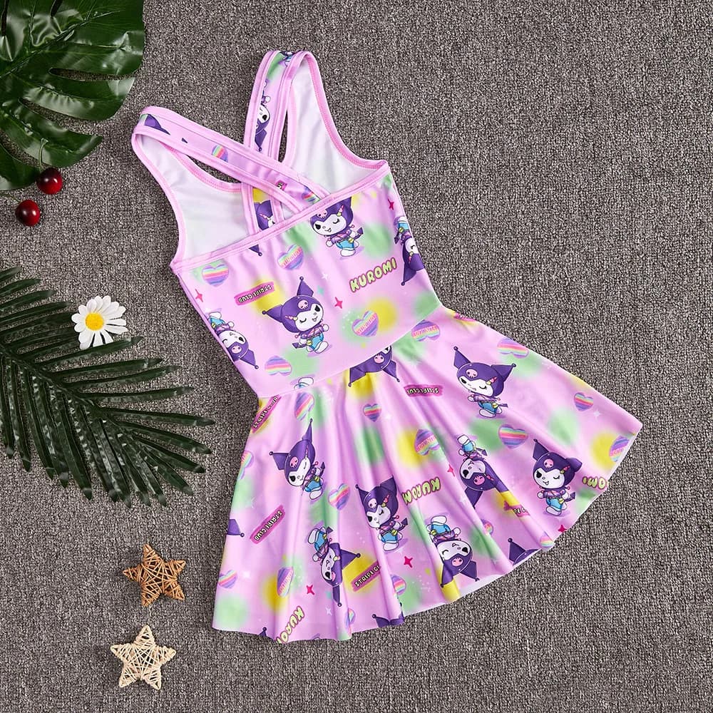 Costume da bagno intero da principessa, carino e alla moda, con stampa cartoon, per l'estate, la spiaggia, la piscina e le vacanze. Disponibile.