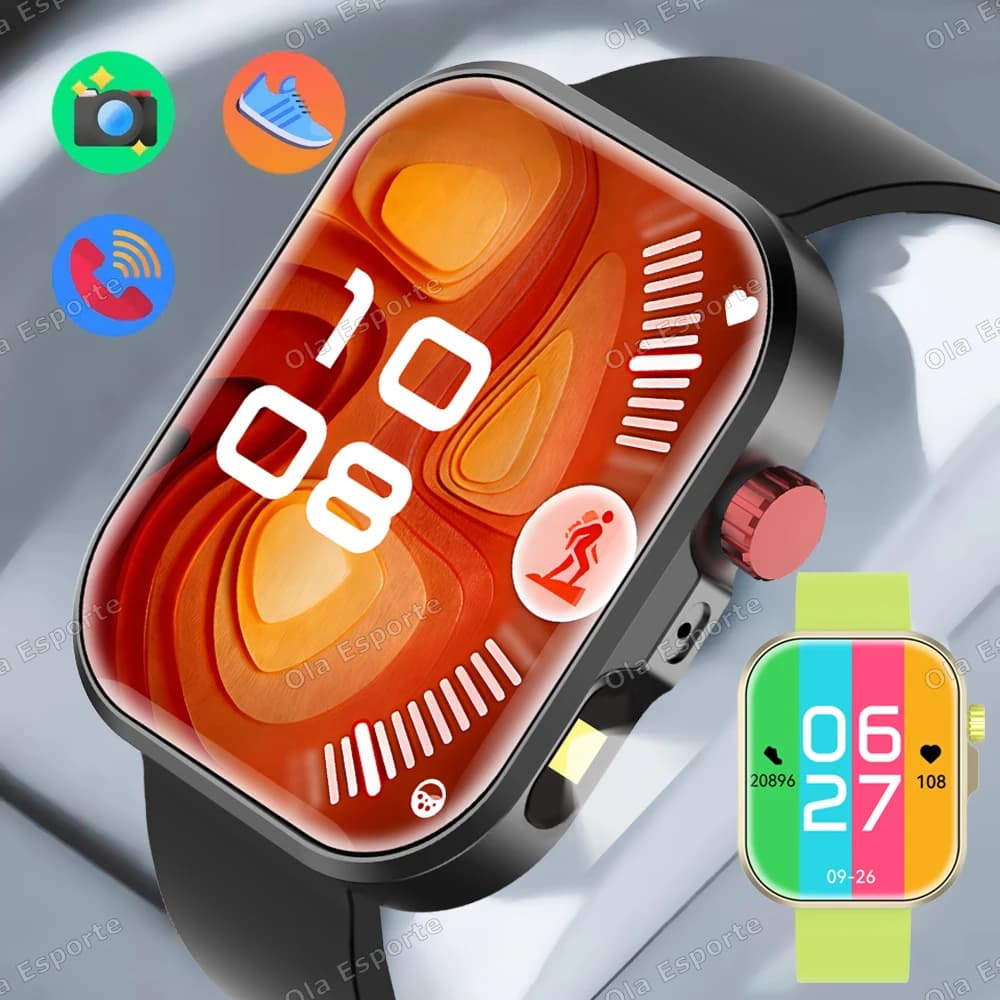 Nuovo Smartwatch con Torcia per Android iOS, Display HD da 2.01", Chiamate BT, Notifiche Messaggi, Musica, Sport, per Uomo e Donna HT30