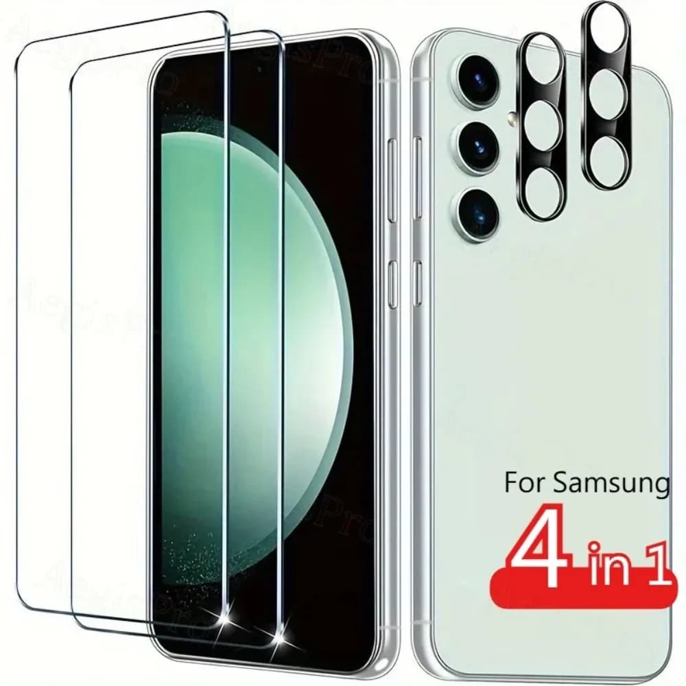 Protezione Schermo e Lenti in Vetro Temperato 2+2 ad Alta Definizione per Samsung S25 Ultra/S23 Plus/S24 Ultra/S22 Plus/S21/S20