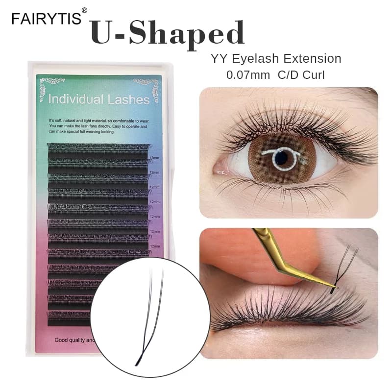 FAIRYTIS Estensione ciglia a forma di U Naturale morbido Volume 3D Ciglia finte Forma U YY Ciglia finte visone fatte a mano all'ingrosso