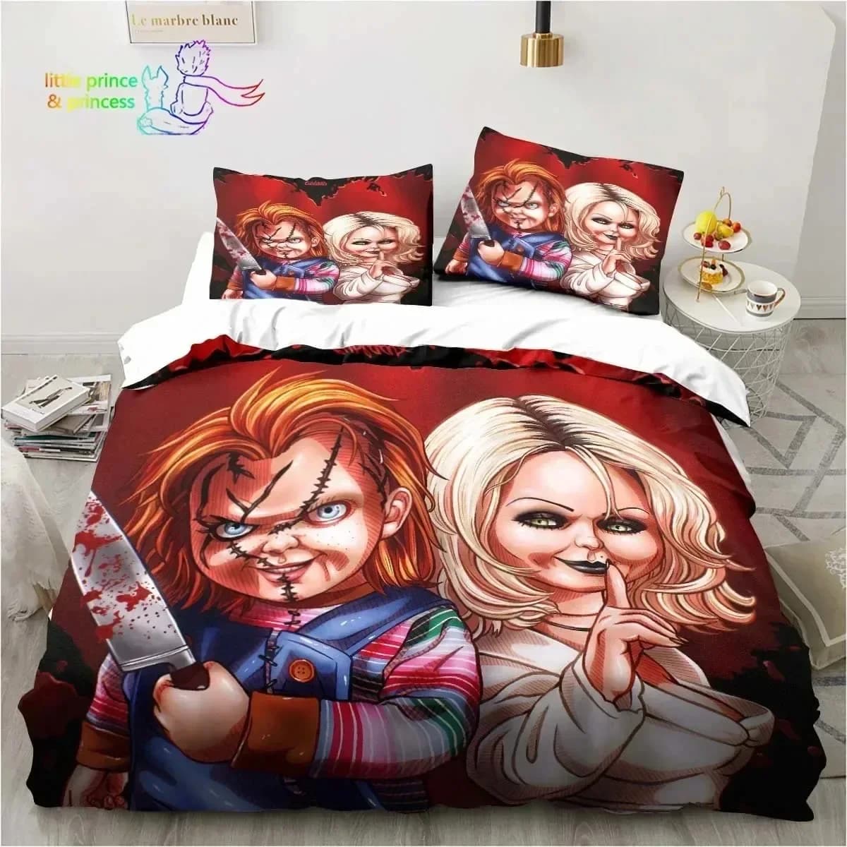 Nuovo set di biancheria da letto Chucky di lusso con stampa 3D del film horror Set letto singolo matrimoniale Queen King Size Regalo di biancheria da letto per camera da letto per bambini per adulti