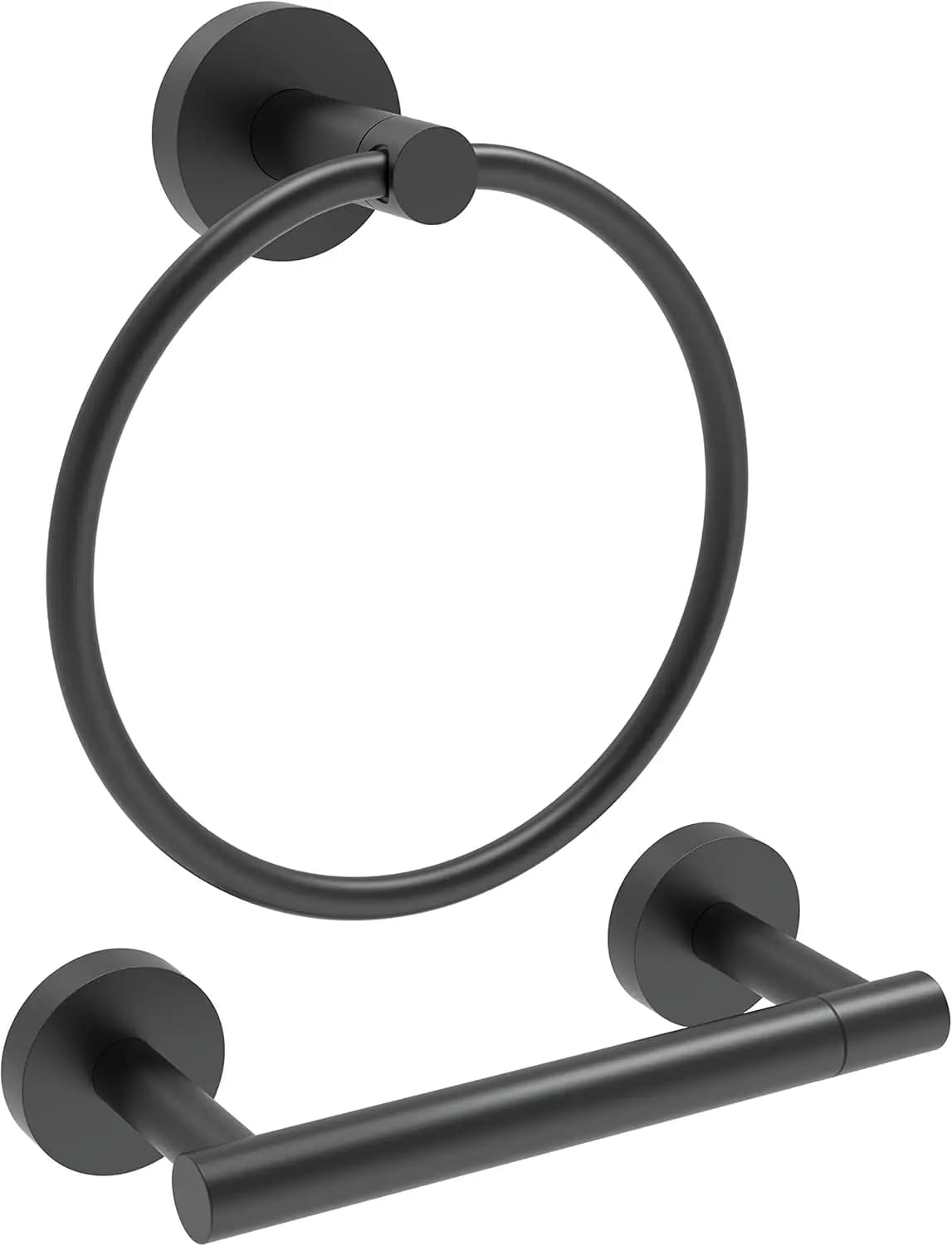 Set di Accessori per Bagno in Nero Opaco: Portarotolo e Anello Portasciugamani, 2 Pezzi, con Portarotolo Doppio Girevole a Parete