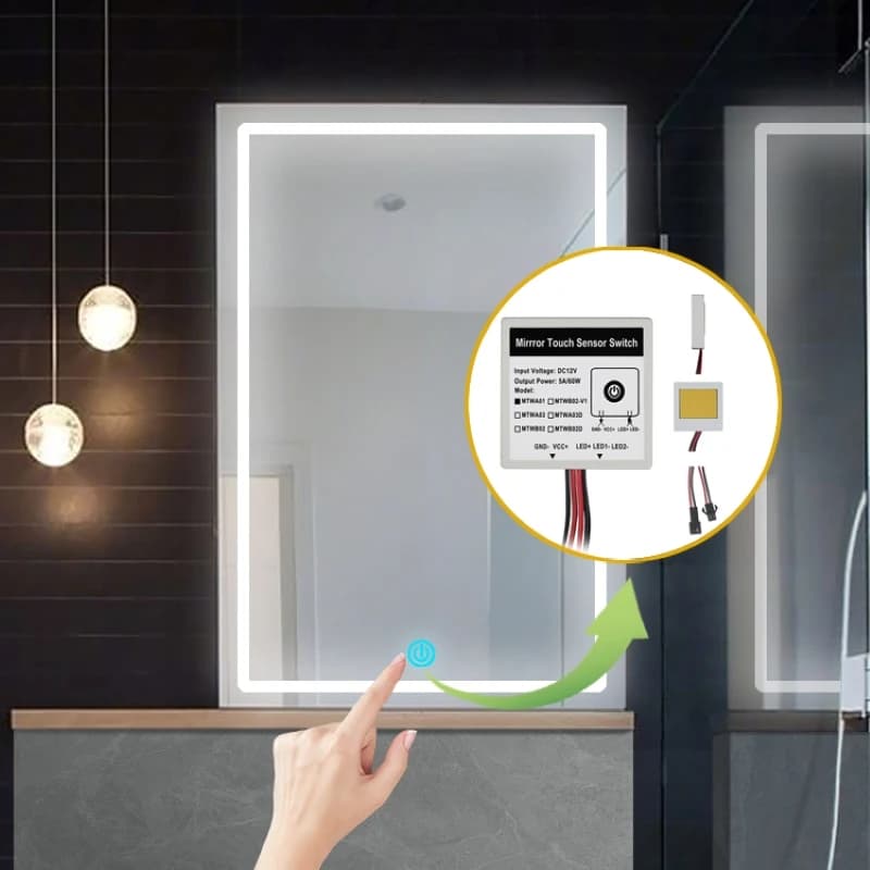 12V 24V 5A 60W Specchio per trucco LED Sensore tattile a pulsante singolo Specchio per bagno Interruttore dimmer tattile a luce LED