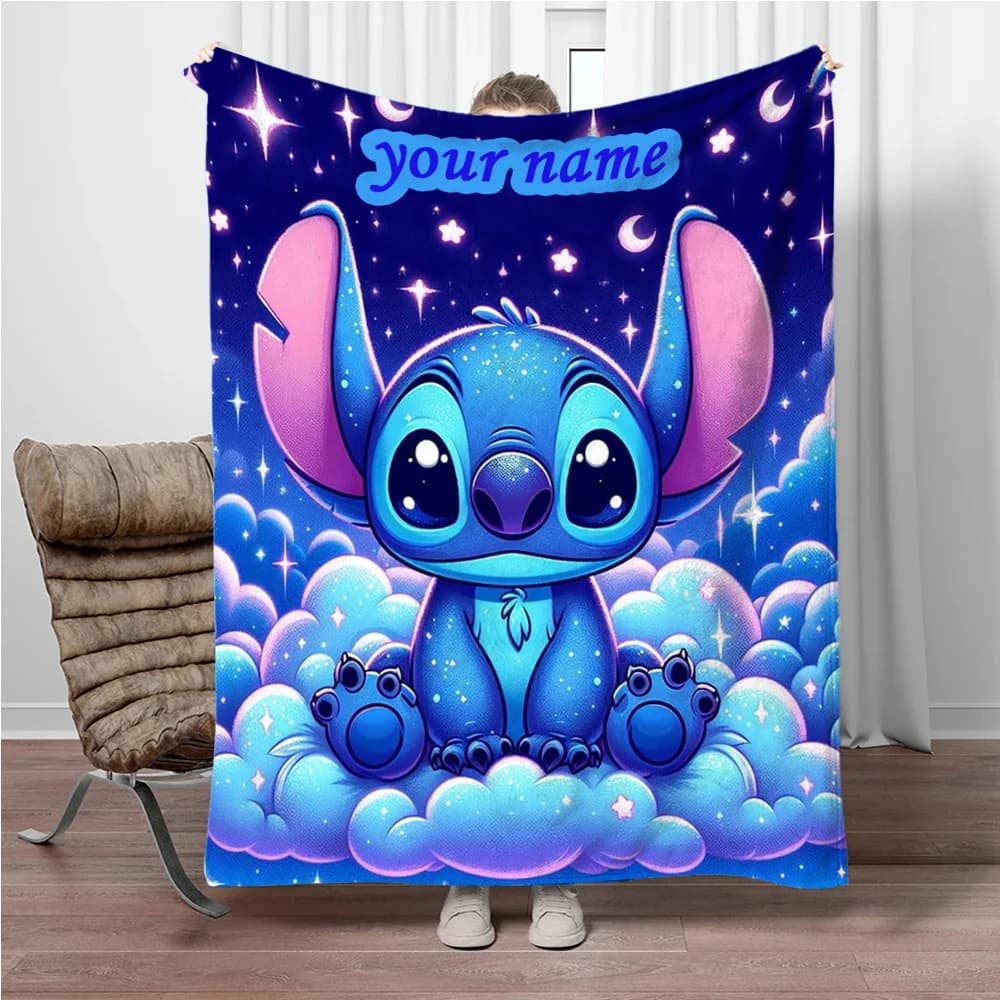 Personalized Cover with Name, Printed Cover with Disney Characters Stitch for Sofa Bed, Sofa Cover, Children's Gift and Adults