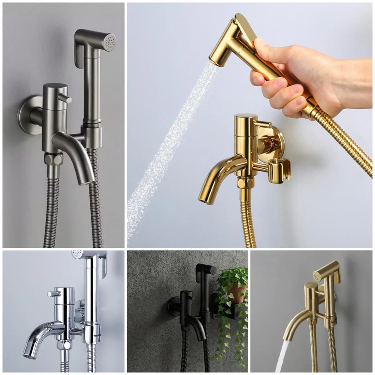 Toilet Bidet Faucet Set Black/Silver Brass Bathroom Attachment Single Cold Mop Pool Tap Spray Gun Head Shattaf Hygienic