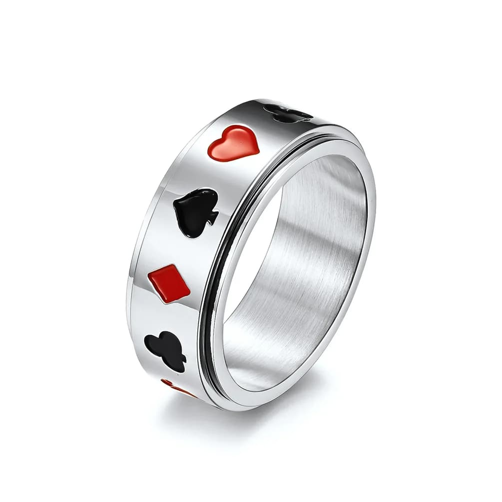 Ace of Spades Poker Fidget Spinner Anello in acciaio inossidabile Carte da gioco Lucky Gambling Band per uomini e donne